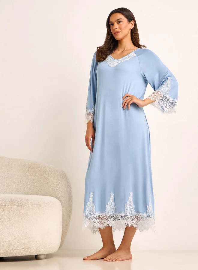 Splash FAV Night Gown Long Sleeve Lace Trim
