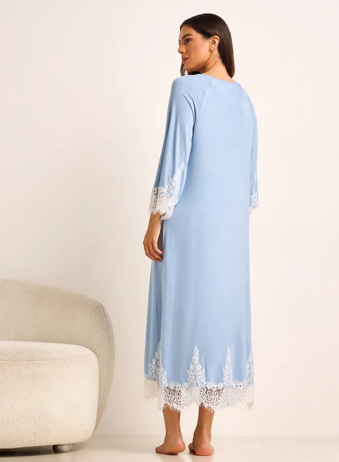 Splash FAV  Night Gown Long Sleeve Lace Trim for Women | Best Price UAE