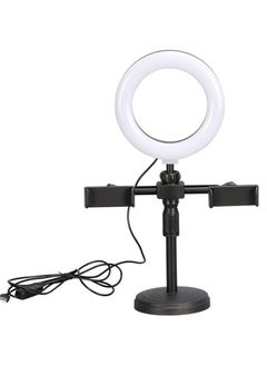 LED Ring Light Dimmable LED Desktop Fill Light 3 Colors Modes with 2/3 Phone Holders Curved Lampshade Design Eye Protection Without Glare for Live Stream Makeup (Color : A)