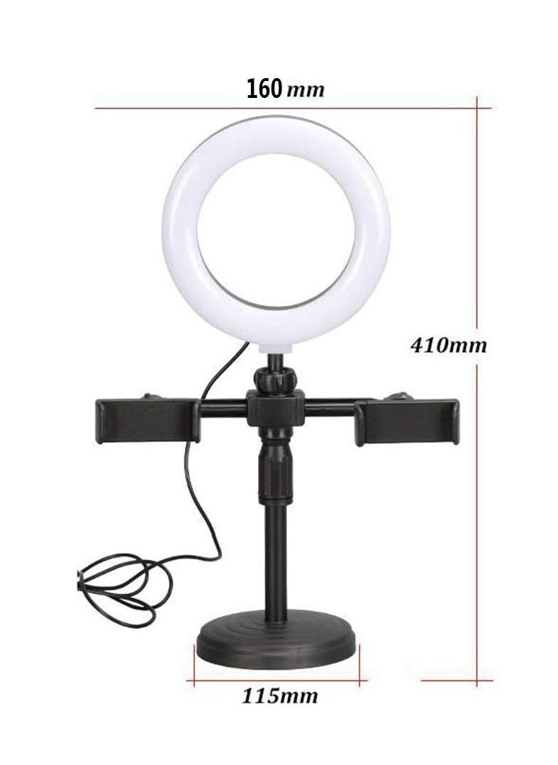 ELTRAZONE - LED Ring Light Dimmable LED Desktop Fill Light 3 Colors Modes with 2/3 Phone Holders Curved Lampshade Design Eye Protection Without Glare for Live Stream Makeup (Color : A) - Image 1