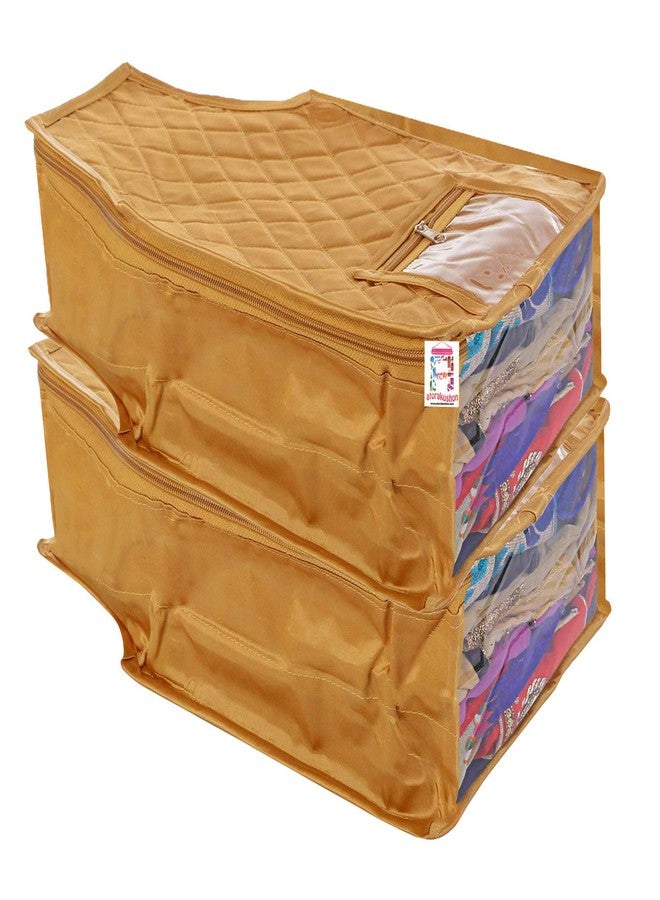atorakushon® Satin Luggage Organizer For Travel Blouse Cover Clothes Storage Bag Garments Organiser For Wardrobe Pack of 2 (Golden) - Image 1