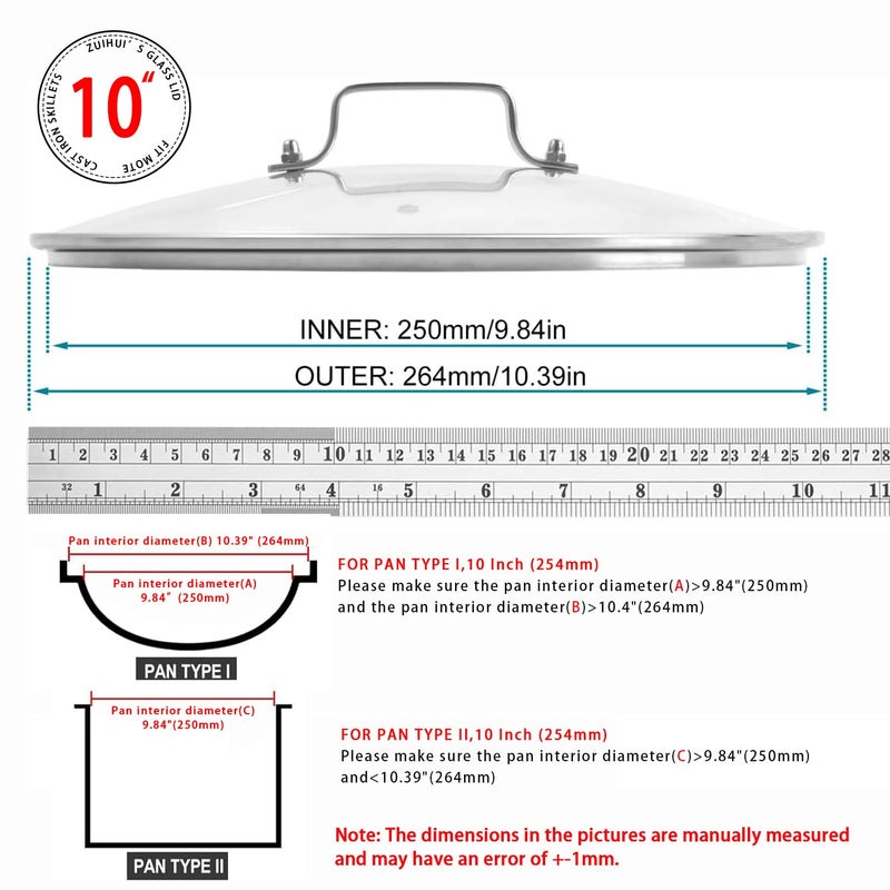 ZUIHUI 10 Inch Glass Lid for Lodge Cast Iron Skillet, 10" OXO Obsidian Frying Pan, Calphalon stainless pans and Other 10-10.25 Inch Kitchenware - Image 2