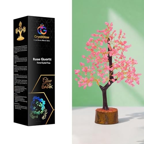 Crystiglow Glow in The Dark Rose Quartz Crystal Tree – 10 Inch, 300 Stone Beads | Original Rose Quartz Tree for Love, Positivity & Harmony – Handmade Crystal Décor & Spiritual Gift - Image 1