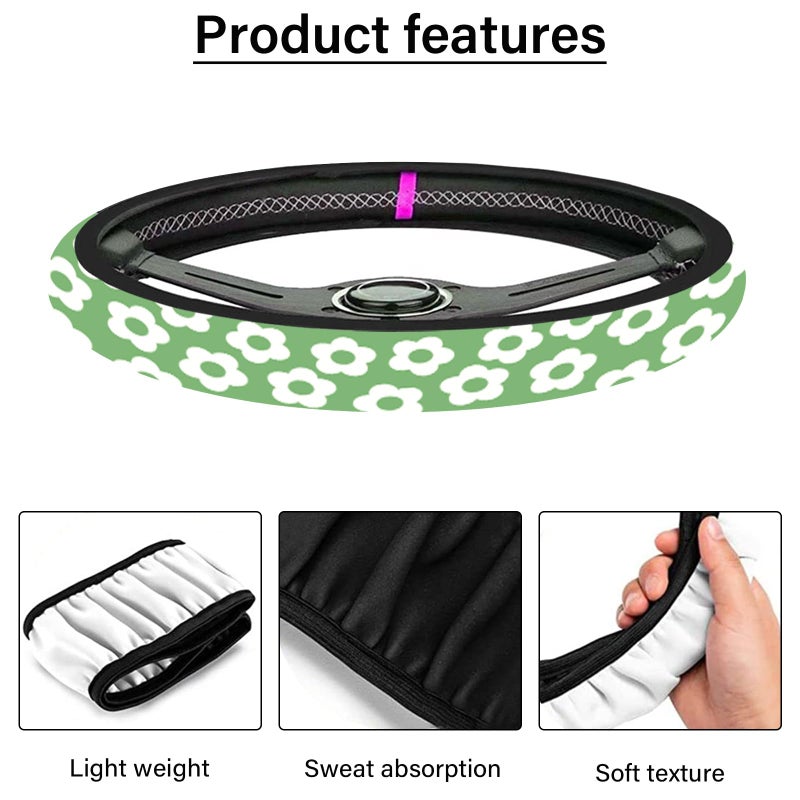 Pcnjozx Car Steering Wheel Cover For Women Men  Non-Slip Breathable Cute Steering Wheel Green Flowers Steering Wheel Protector  Car Accessories  Universal 14"" 02/2-15"" Fit Auto  Suvs - Image 5