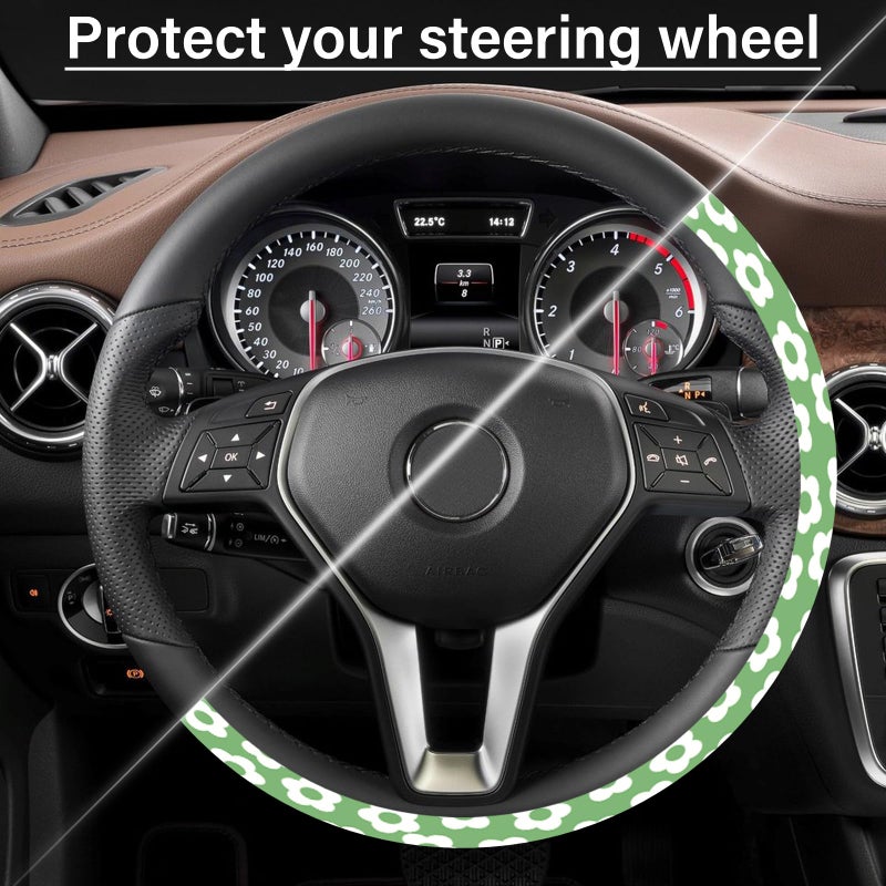 Pcnjozx Car Steering Wheel Cover For Women Men  Non-Slip Breathable Cute Steering Wheel Green Flowers Steering Wheel Protector  Car Accessories  Universal 14"" 02/2-15"" Fit Auto  Suvs - Image 4