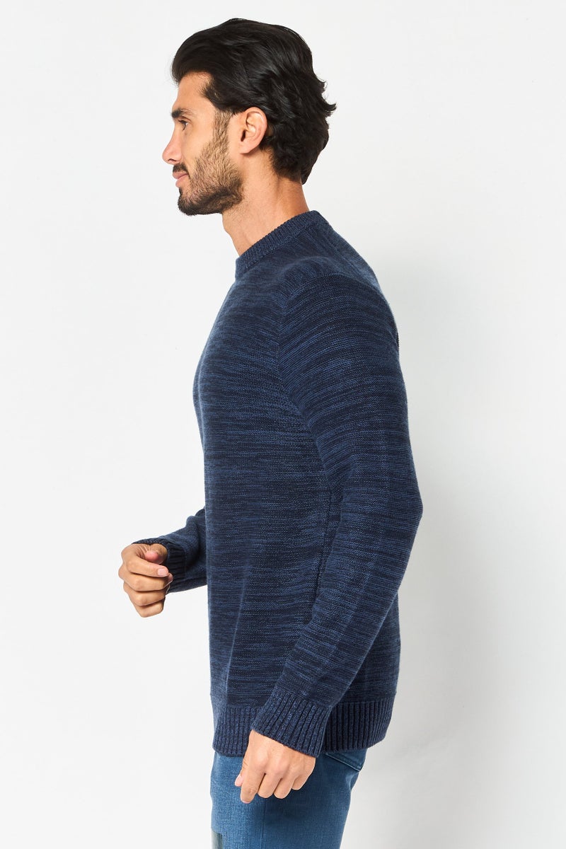 Celio Men Crew Neck Textured Long Sleeve Sweater, Navy - Image 4