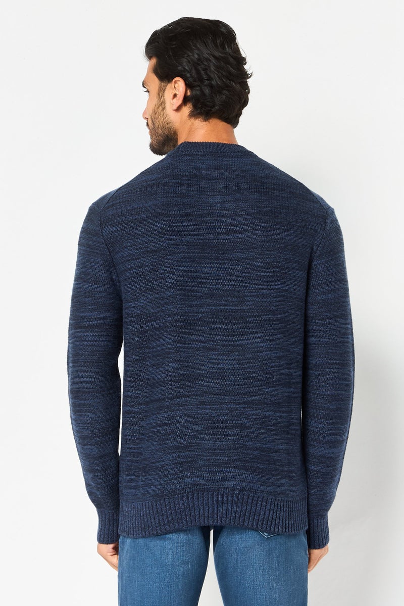 Celio Men Crew Neck Textured Long Sleeve Sweater, Navy - Image 2