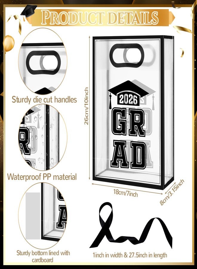 Aliceset Black 12 Pcs 2026 Clear Graduation Gift Bags Class of 2026 Grad Bags with Ribbon Die Cut Handles Plastic Graduation Gifts Wrapping for School Grad Party Decor Supplies, 7x10x3.15 Inch - Image 2