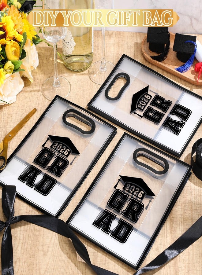 Aliceset Black 12 Pcs 2026 Clear Graduation Gift Bags Class of 2026 Grad Bags with Ribbon Die Cut Handles Plastic Graduation Gifts Wrapping for School Grad Party Decor Supplies, 7x10x3.15 Inch - Image 3