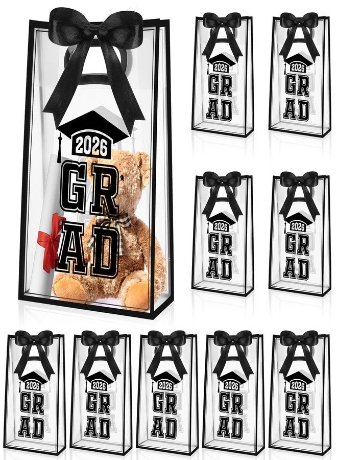 Aliceset Black 12 Pcs 2026 Clear Graduation Gift Bags Class of 2026 Grad Bags with Ribbon Die Cut Handles Plastic Graduation Gifts Wrapping for School Grad Party Decor Supplies, 7x10x3.15 Inch - Image 1