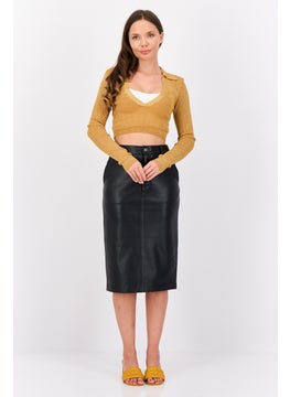 As You Women V Neck  Metallic Cut Out Long Sleeves Top, Gold  - Image 3