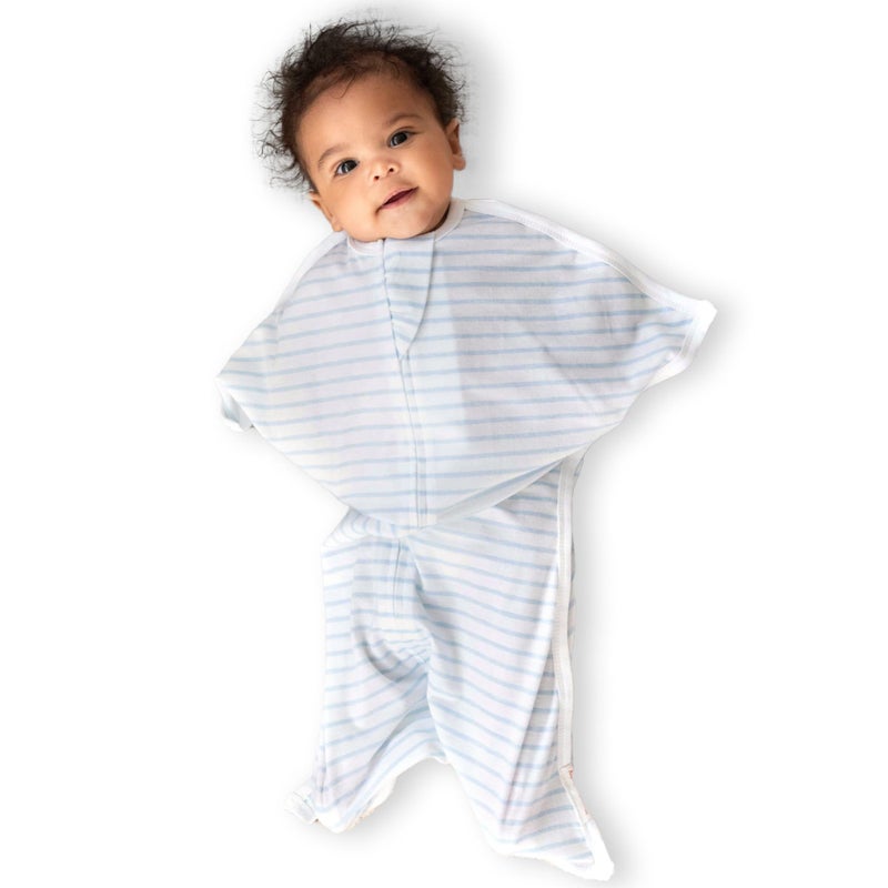 SleepingBaby Zipadee-Zip Transition Swaddle - Cozy Baby Swaddle Blanket with Zipper Convenience - Roomy Wearable Blanket for Easy Diaper Changes - Blue/Cream, Medium (6-12 Month) - Image 1