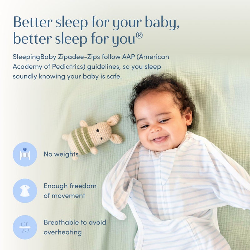 SleepingBaby Zipadee-Zip Transition Swaddle - Cozy Baby Swaddle Blanket with Zipper Convenience - Roomy Wearable Blanket for Easy Diaper Changes - Blue/Cream, Medium (6-12 Month) - Image 5