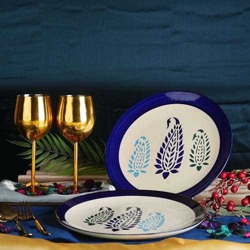 Caffeine Ceramic Handmade Blue boota Quarter Plate 7”(Set of 6) - Image 3