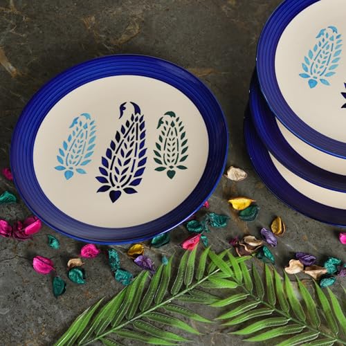 Caffeine Ceramic Handmade Blue boota Quarter Plate 7”(Set of 6) - Image 2