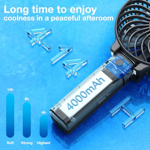 VersionTECH. Portable Handheld Fan, Powerful+Durable+4000mAh+180° Foldable, Mini Table Fans with USB Rechargeable Battery Operated Cooling Accessories for Personal Use, Travel, Office Black - Image 4