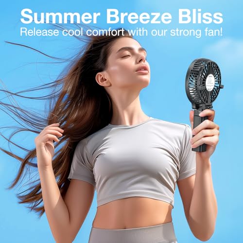 VersionTECH. Portable Handheld Fan, Powerful+Durable+4000mAh+180° Foldable, Mini Table Fans with USB Rechargeable Battery Operated Cooling Accessories for Personal Use, Travel, Office Black - Image 5
