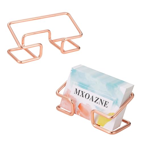 MXOAZNE Business Card Holder for Desk, Cute Business Card Display, Modern Business Card Organizer, Desktop Business Card Holder for Women, 2 Pack, Rose Gold - Image 1