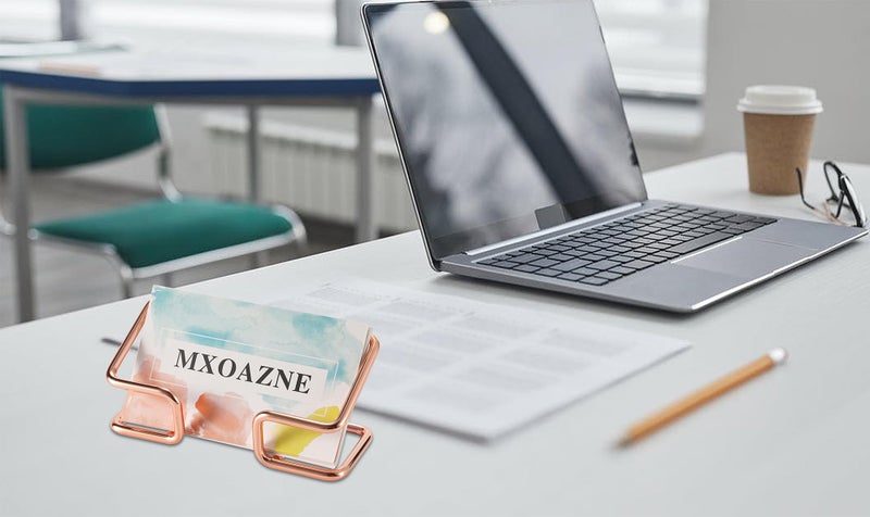 MXOAZNE Business Card Holder for Desk, Cute Business Card Display, Modern Business Card Organizer, Desktop Business Card Holder for Women, 2 Pack, Rose Gold - Image 2