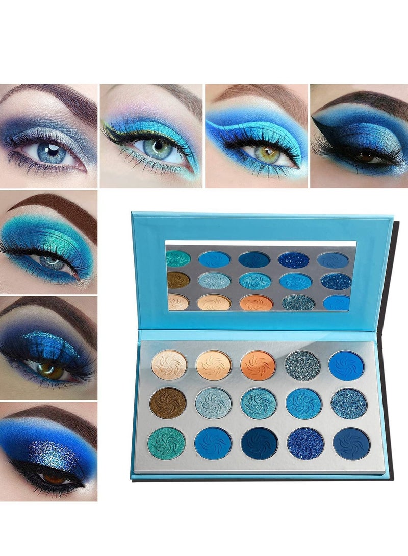 SYOSI Blue Eyeshadow Palette Matte Shimmer Makeup Eyes Highly Pigmented Waterproof Eye Shadow Vegan Nude Silver Grey - Image 2