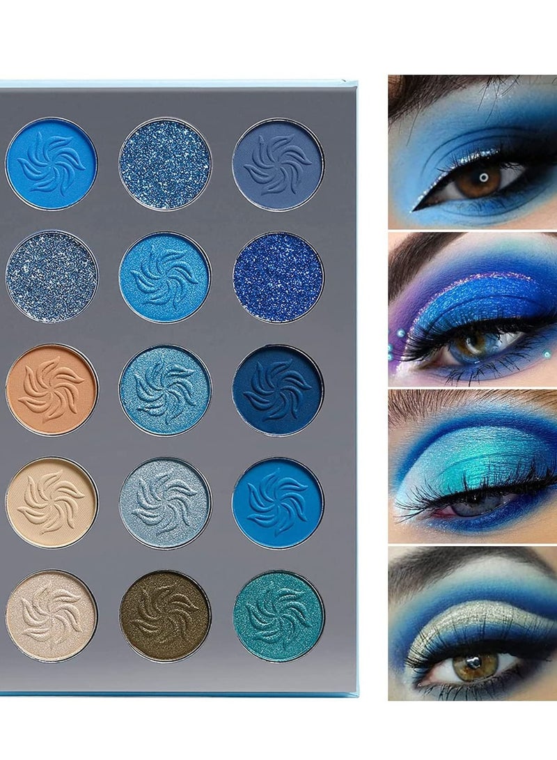 SYOSI Blue Eyeshadow Palette Matte Shimmer Makeup Eyes Highly Pigmented Waterproof Eye Shadow Vegan Nude Silver Grey - Image 3