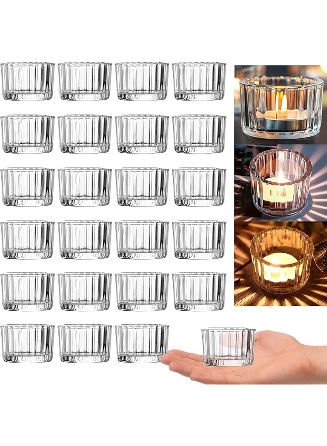 إيروريكس 24 قطعة من حاملات الشموع الزجاجية الشفافة لحفلات الزفاف، حاملات الشموع الزجاجية الشفافة، زينة أكواب الشموع الشايية السائبة، حاملات الشموع الشمعية العلاجية، أكواب فارغة، أكواب الشموع الزجاجية السميكة - Image 1