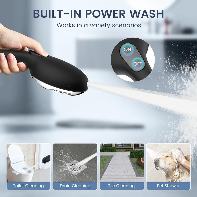 FEELSO Hard Water Filter Shower Head High Pressure with 1.5m Hose Silver | 3+1 Spray Jet Modes Handheld Massage Shower Head with 15 Stage Filter for Residual Chlorine Remove & Reduce Dry Itchy Skin - Image 5