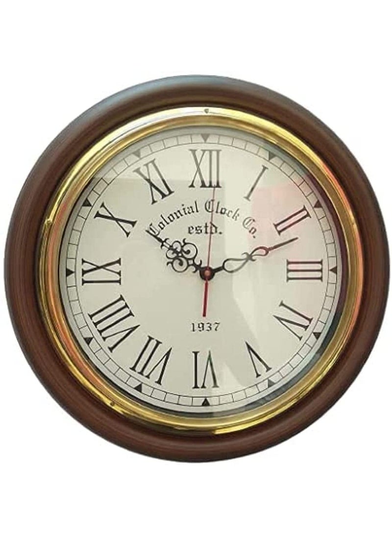 it Indian Traders Antique Look Brass and Wooden Material Wall Mounted Big Hanging Wall Clock for Living Room Office Hall Office 16 inches Brown  - Image 2