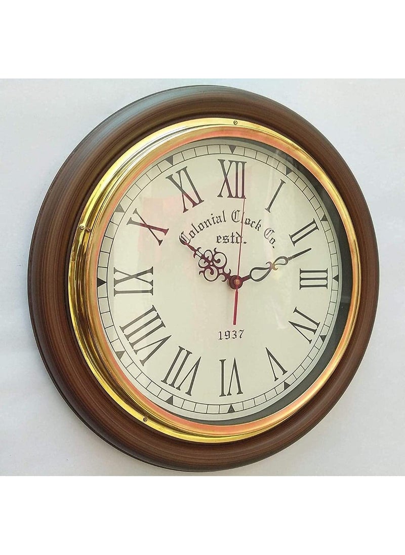 it Indian Traders Antique Look Brass and Wooden Material Wall Mounted Big Hanging Wall Clock for Living Room Office Hall Office 16 inches Brown  - Image 3