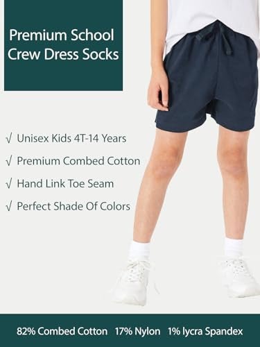 COTTON DAY Unisex Little Kids Youth Boys Girls Soft Cotton Crew Dress Socks Seamless Toe 6 Pack 10-12 years Plain White XL (12) - Image 3
