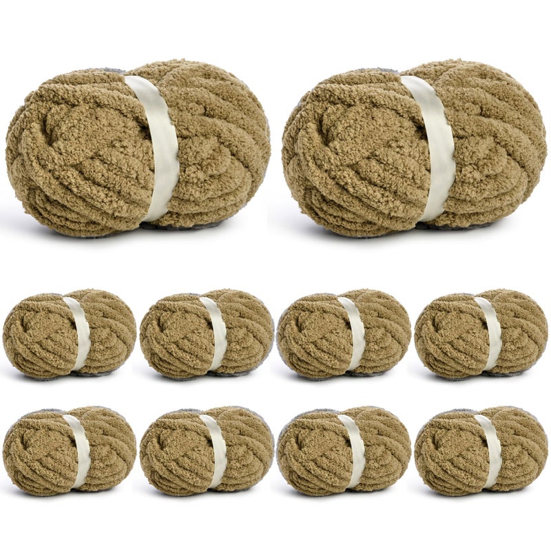 Waikxin 10 Pack of Jumbo Chunky Yarn for Hand Knitting,10# Super Bulky-Fluffy Chenille Yarn, 220 yds/70.5 oz Soft Thick Yarn for Crocheting Chunky Knit Throw Blankets.(Khaki) - Image 1