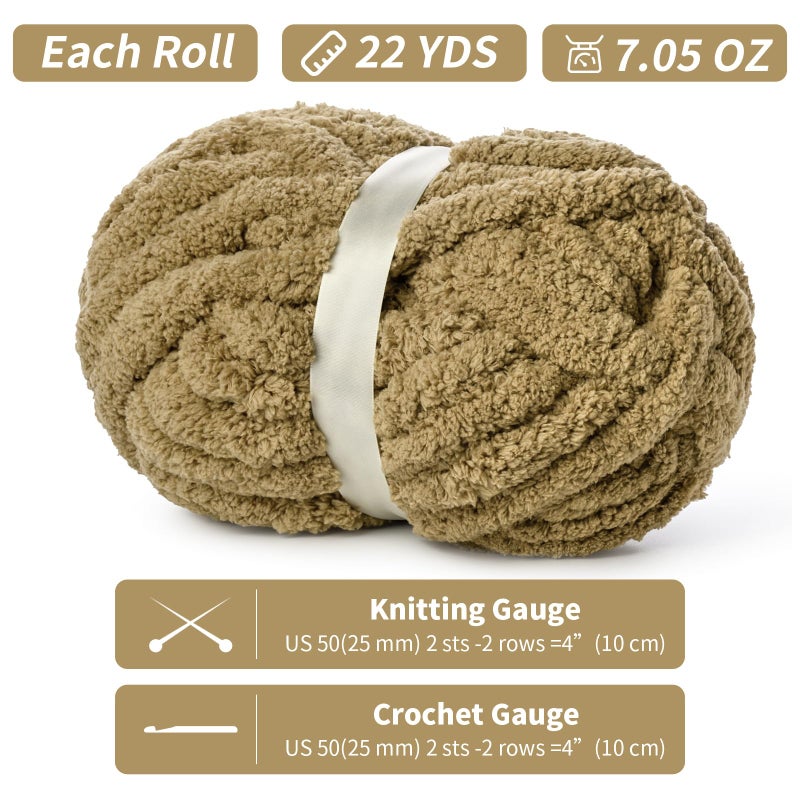 Waikxin 10 Pack of Jumbo Chunky Yarn for Hand Knitting,10# Super Bulky-Fluffy Chenille Yarn, 220 yds/70.5 oz Soft Thick Yarn for Crocheting Chunky Knit Throw Blankets.(Khaki) - Image 2