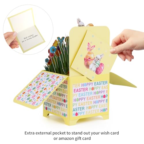Giiffu Happy Easter 3D Pop Up Card, Elegant Spring Greeting Card with Foil Lettering, Easter Bunny & Eggs Design, Gift Card Holder with Envelope for Family, Friends, Adults - Image 2