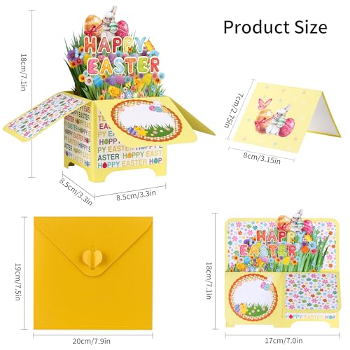 Giiffu Happy Easter 3D Pop Up Card, Elegant Spring Greeting Card with Foil Lettering, Easter Bunny & Eggs Design, Gift Card Holder with Envelope for Family, Friends, Adults - Image 3