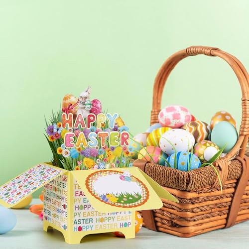 Giiffu Happy Easter 3D Pop Up Card, Elegant Spring Greeting Card with Foil Lettering, Easter Bunny & Eggs Design, Gift Card Holder with Envelope for Family, Friends, Adults - Image 5