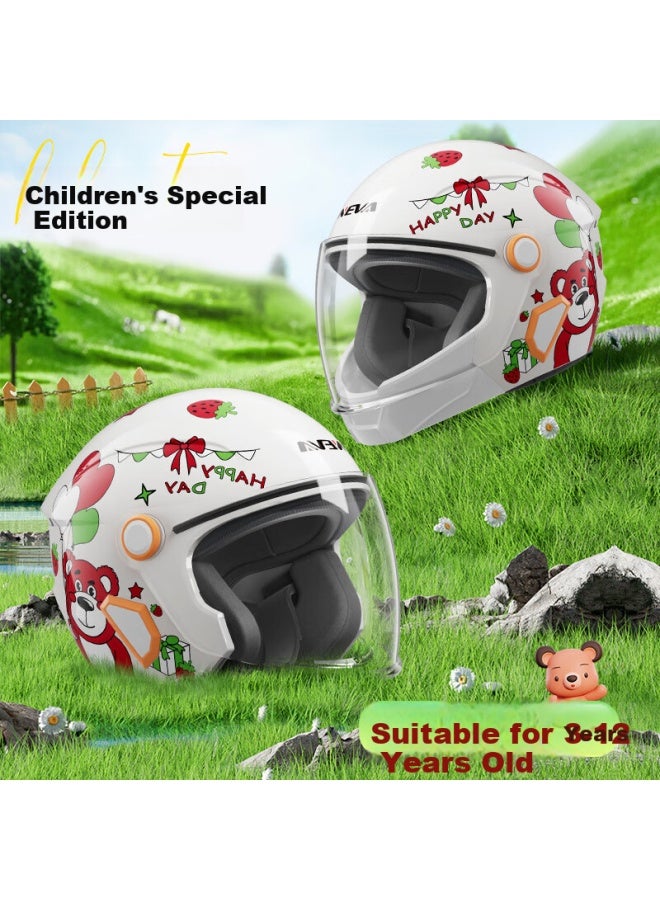 Neva3c Certified Children's Helmet For Boys And Girls, All-season Universal, Electric Scooter Motorcycle Cartoon Cute Baby Safety Helmet, White Strawberry Bear, 3-12 Years Old