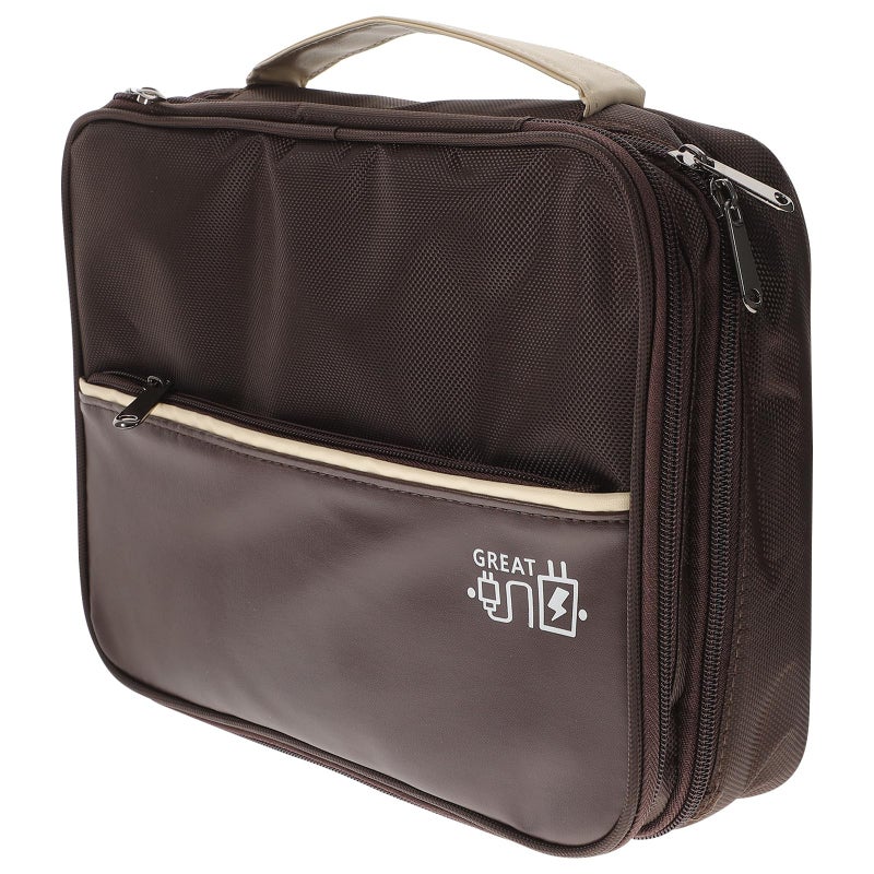 Triple Layer Travel Organizer Bag For Electronic Accessories Coffee Color Cable Charger Case - Image 2