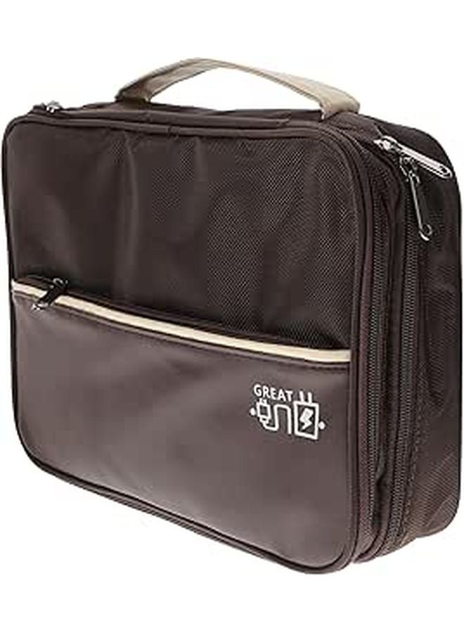 Triple Layer Travel Organizer Bag For Electronic Accessories Coffee Color Cable Charger Case - Image 1