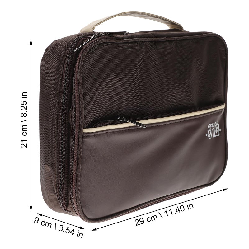 Triple Layer Travel Organizer Bag For Electronic Accessories Coffee Color Cable Charger Case - Image 3