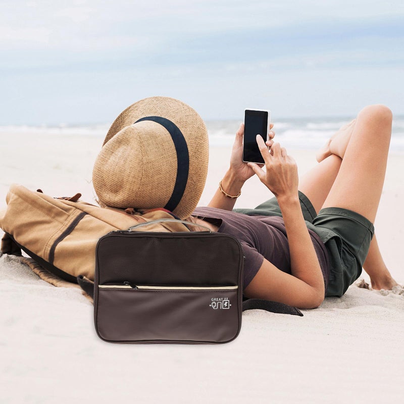 Triple Layer Travel Organizer Bag For Electronic Accessories Coffee Color Cable Charger Case - Image 5