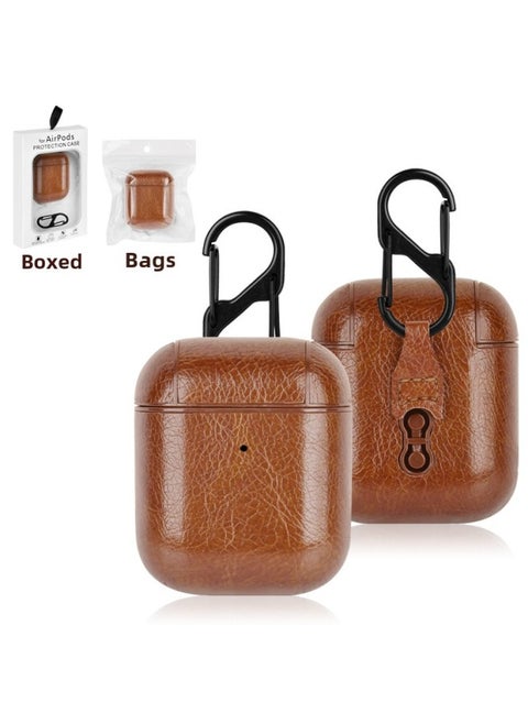 For Apple Bluetooth Headset Protective Case Airpods Pro Leather Case AppleAirpods432 Generation Headphone Case-Color:Light Brown Back Buckle-Applicable Model:Airpods 4 In Carton