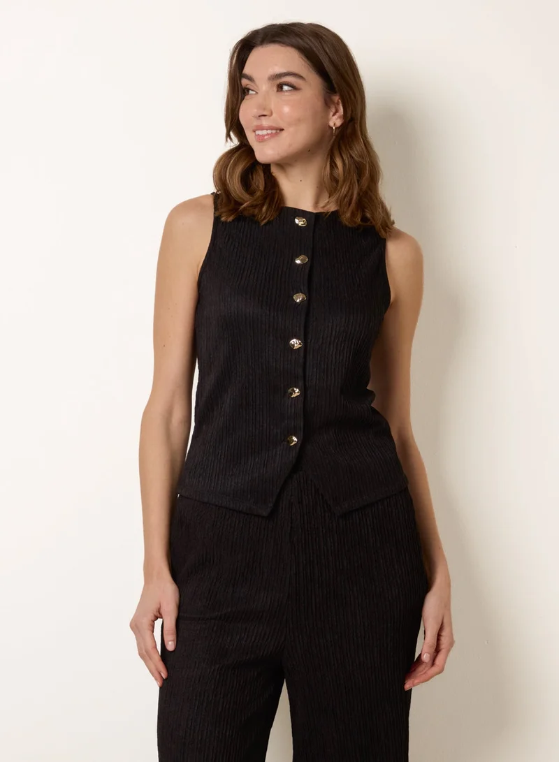 بلو فانيلا Crew Neck Button Through Vest