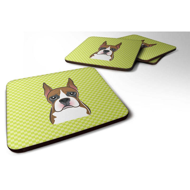 Caroline's Treasures ""Caroline's Treasures BB1285FC Checkerboard Lime Green Boxer Foam Coaster (Set of 4)  3.5"""" H x 3.5"""" W  Multicolor""