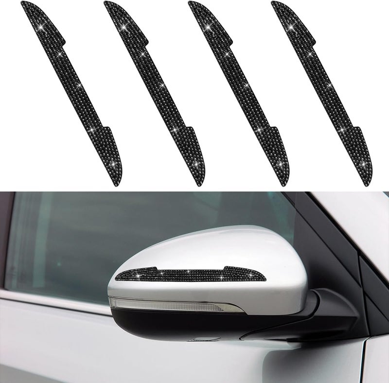 LHDOS 4PCS Bling Car Door Handle Scratch Protective Stickers, Rhinestone Anti-Collision Car Exterior Decoration Strip, Auto Side Rearview Mirror Edge Safety Guard, Universal Vehicle Accessory (Black) - Image 1