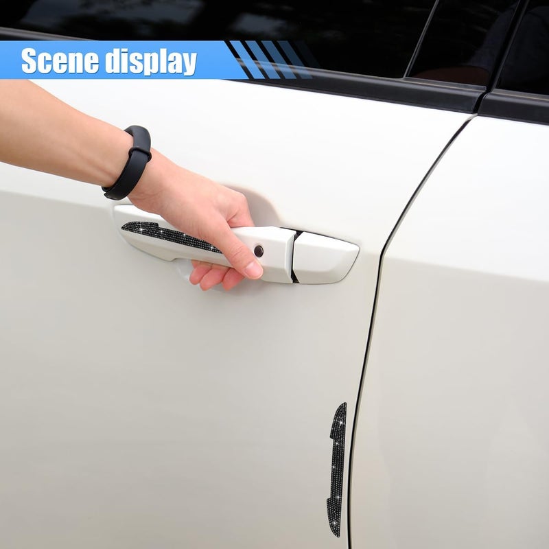 LHDOS 4PCS Bling Car Door Handle Scratch Protective Stickers, Rhinestone Anti-Collision Car Exterior Decoration Strip, Auto Side Rearview Mirror Edge Safety Guard, Universal Vehicle Accessory (Black) - Image 4