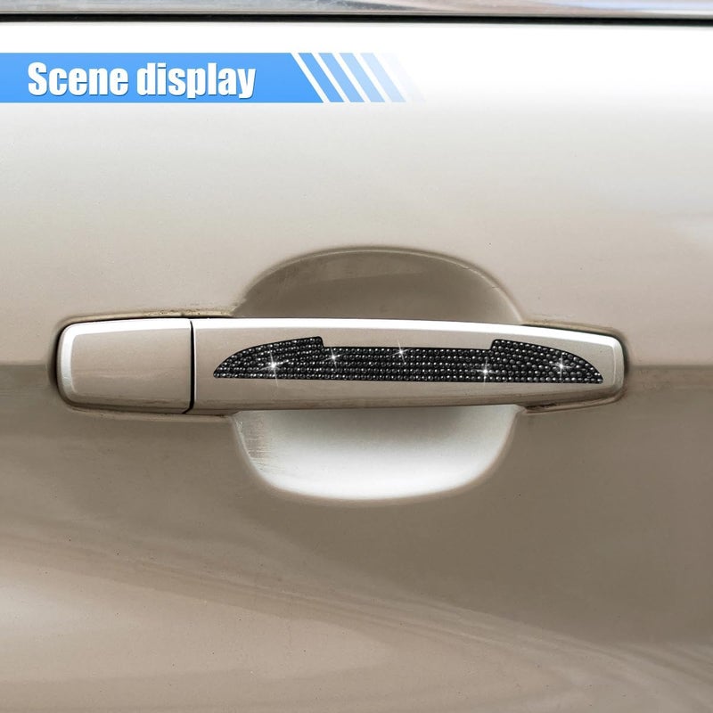 LHDOS 4PCS Bling Car Door Handle Scratch Protective Stickers, Rhinestone Anti-Collision Car Exterior Decoration Strip, Auto Side Rearview Mirror Edge Safety Guard, Universal Vehicle Accessory (Black) - Image 3