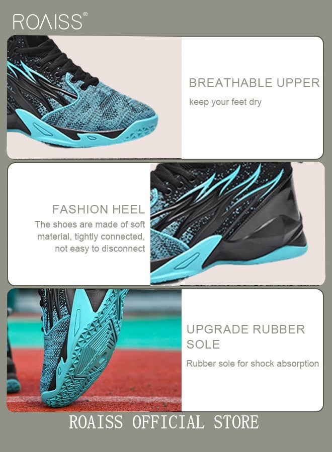 roaiss High Top Basketball Sneakers for Men Flame Pattern Outdoor Non-slip Trainers Trendy Casual Lightweight Sports Shoes Men's Elastic Thick Sole Athletic Shoes for Teenagers Black Blue Colorblock Sneakers - Image 5