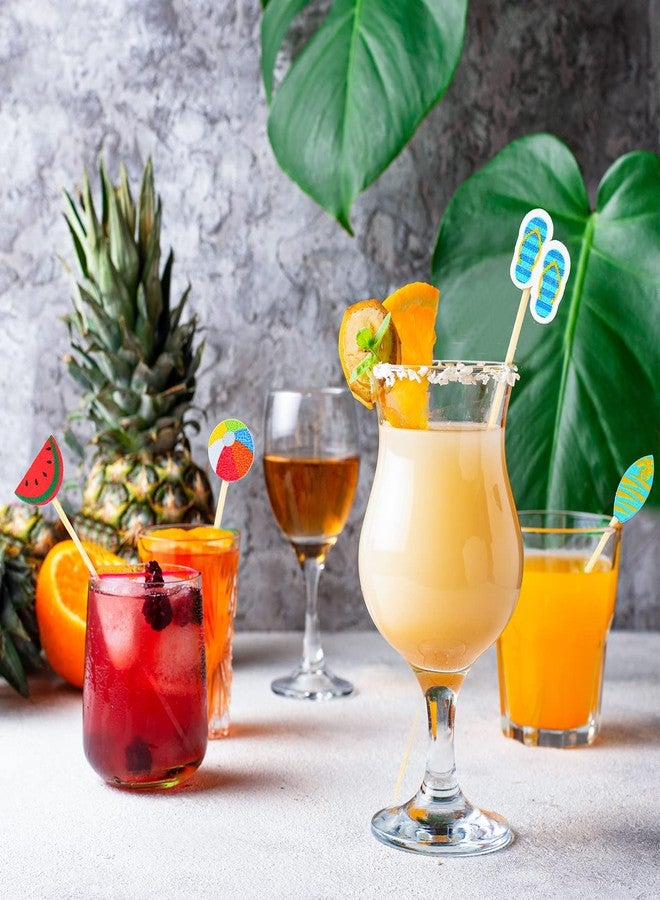 Irenare Summer Pool Beach Cocktail Picks Assorted Picks Tropical Cocktail Bamboo Flamingo Backdrop Ball Slipper Handmade Toothpicks for Appetizers Food Drinks Luau Hawaii Beach Party(100 Pcs) - Image 3