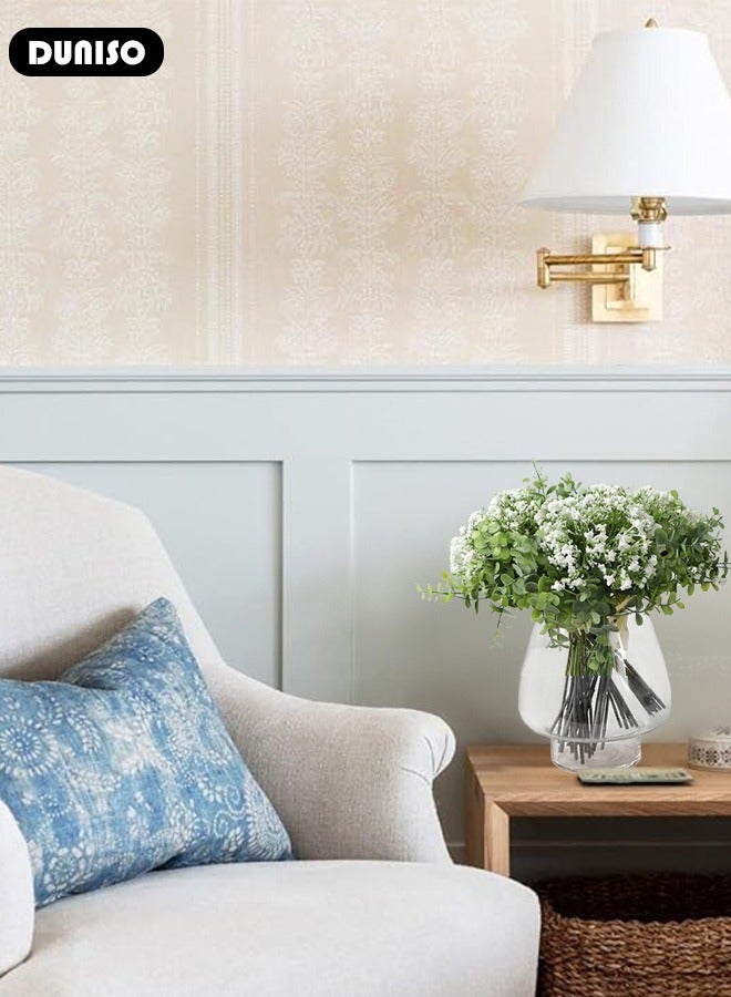 DUNISO زهور نفس الطفل الاصطناعية، باقة جيسوفيلا الاصطناعية، نباتات مقاومة للأشعة فوق البنفسجية في الهواء الطلق، زهرة محاكاة للاستخدام الداخلي والخارجي، زهور اصطناعية من ساق الأوكاليبتوس، نبات أخضر مزروع في أصيص لتزيين المنزل وحفلات الزفاف والمكاتب والطاولات. - Image 5