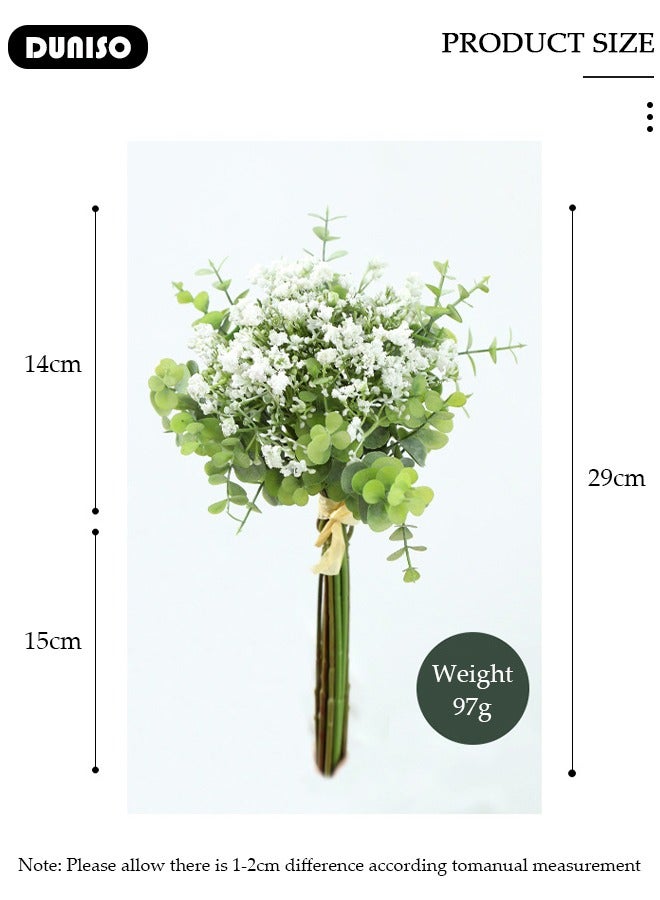 DUNISO زهور نفس الطفل الاصطناعية، باقة جيسوفيلا الاصطناعية، نباتات مقاومة للأشعة فوق البنفسجية في الهواء الطلق، زهرة محاكاة للاستخدام الداخلي والخارجي، زهور اصطناعية من ساق الأوكاليبتوس، نبات أخضر مزروع في أصيص لتزيين المنزل وحفلات الزفاف والمكاتب والطاولات. - Image 4